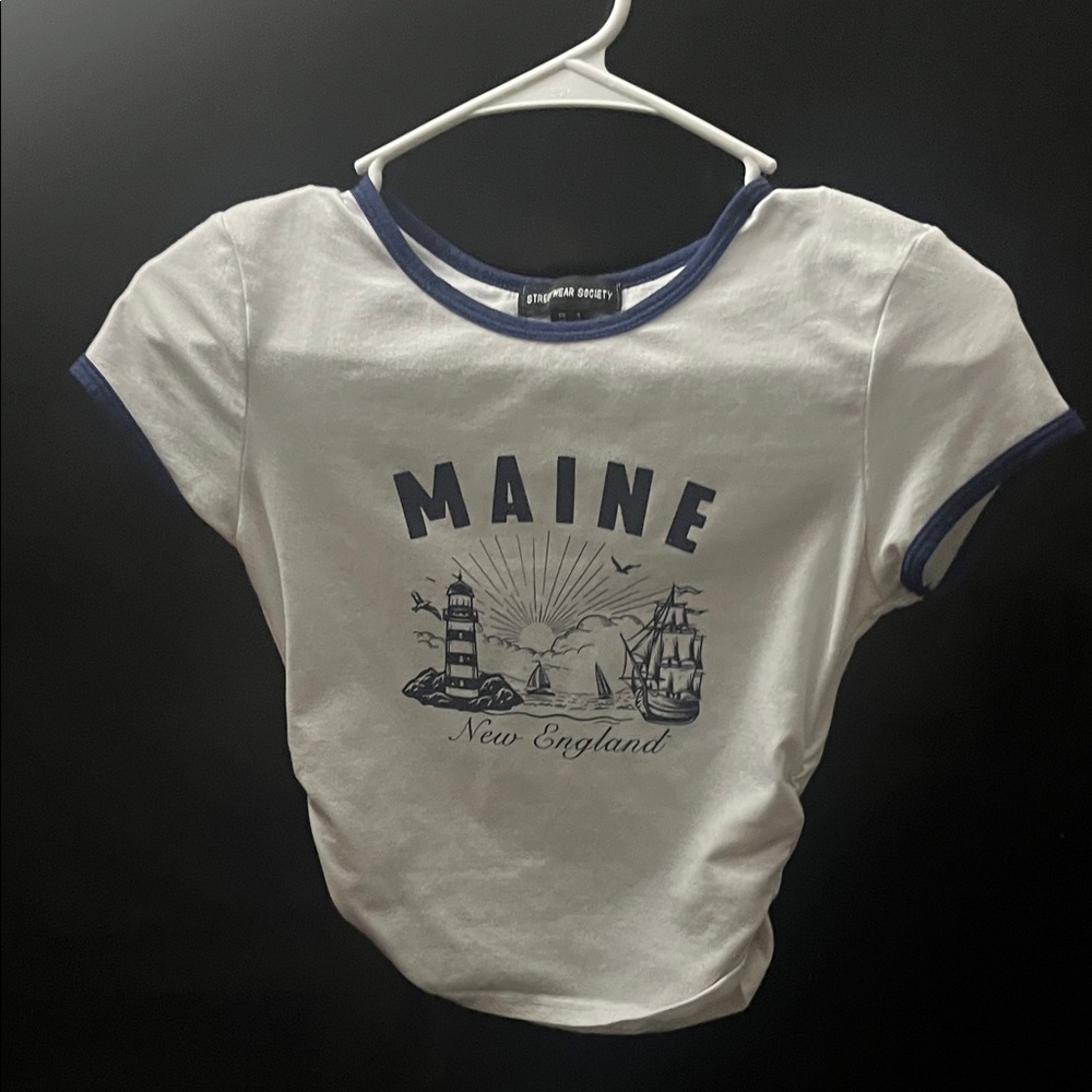 White and Blue Maine Graphic Tee